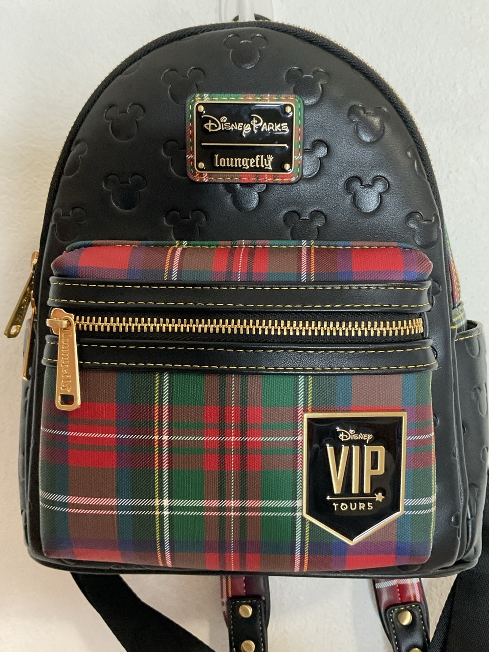 Loungefly Disney Parks Black Mini Backpack VIP Tours Plaid - Picture 3 of 13